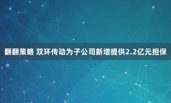 翻翻策略 双环传动为子公司新增提供2.2亿元担保